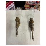 (2)- VINTAGE SOLID BRASS WALL MOUNT CANDLE HOLDERS