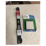 LAWN MOWER BLADE AND AIR FILTER