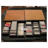 2 storage shelves of cassette tapes