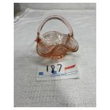 Small Pink Depression Glass Basket with Handle