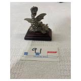 Fantasy Metal Dragon Figure on Wooden Base