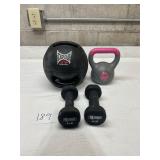 Kettle bell dumbbell medicine ball lot