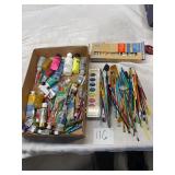 Tray lot of paint art supplies