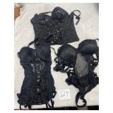 Lot of 3 small size black corset tops and bustiers