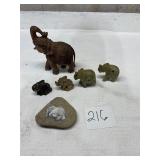 Lot of elephant, decorations, wood, and stone