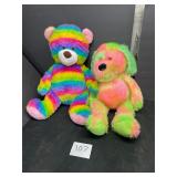 rainbow neon plush dog and bear