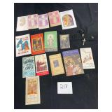 religious pamphlets and rosary
