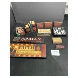 large lot of wooden signs