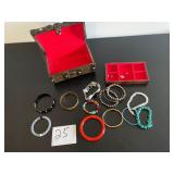 wooden jewelry box chest with costume bracelets