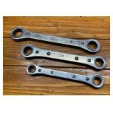Three Ratcheting Box Wrenches