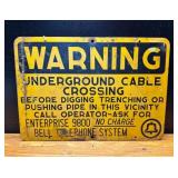 Vintage Warning Underground Cable Crossing Sign