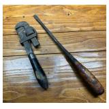 Vintage Stillson Pipe Wrench & Vintage Pry Bar