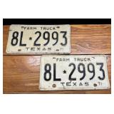 Texas Farm Truck License Plate 1971 8L 2993