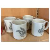 Set of 4 Cowboy Motif Ceramic Mugs