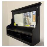 Black Wall Mounted Shelf with Mirror and Cubbies