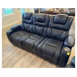 Black Leather Power Reclining Home Theater Sofa