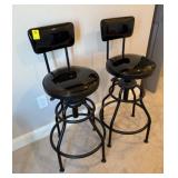 Set of 2 Black Industrial Bar Stools with Backs