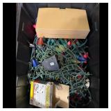 Tote of Christmas Lights and Accessories