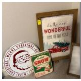 Christmas Decor Lot: Santa Sign, Wonderful Time