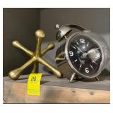 Vintage Alarm Clock and Brass Jacks
