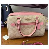 Coach Signature Canvas Pink Trim Satchel Handbag