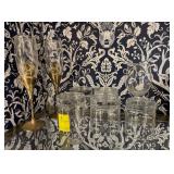 Set of 2 Decorative Champagne Flutes and 5 Glasses