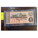 Confederate States of America 5 Dollar Note