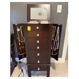 Dark Wood Jewelry Armoire with Mirror and