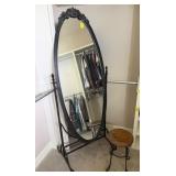Ornate Black Metal Full Length Oval Mirror & Foot
