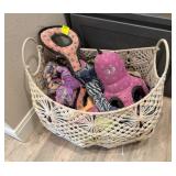 Assorted Dog Toys in Woven Basket