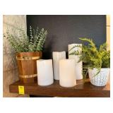 Set of 4 White LED Pillar Candles with Decorative