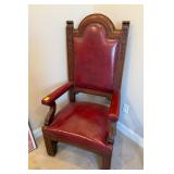 Antique Red Leather Upholstered Armchair