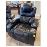 Black Leather Power Recliner with Cup Holders