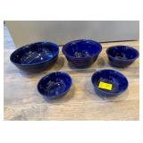 Set of 5 Blue Ceramic Mixing Bowls