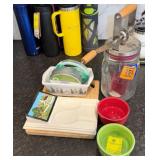 Glass Butter Churn and Kitchen Gadgets Lot