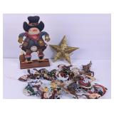 Tin Ornaments, Sheriff Snowman, Gold Glitter Star