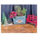 Swivel Button Trees, Painted Basket, Mini Bench