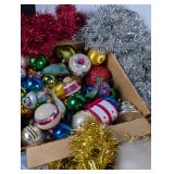 Vintage Glass & Ball Ornaments, Tinsel Garland