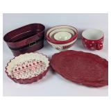 Red/White Ceramic Platters, Bowls, Pie Plate etc