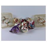 Ornaments: Coca Cola, Santa, Silk-wrapped, etc