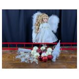 Ornaments: Iridescent/Red Ball & Icicles, etc