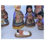 Vintage Folk Art Clay Pottery Nativity Scene