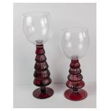 2 Glass Ruby Christmas Tree Candle Holders