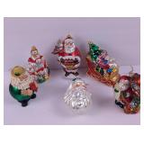 Large Glass Ornaments: Santa Grandfather Clock etc