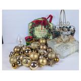 Gold Ball Ornaments, Glass Light-Up Present etc