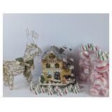 Metal Ginger Bread House, Wire Reindeer, etc