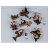 Collection of 6 Vintage Fishing Santa Ornaments