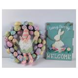 Easter Wreath & Bunny Welcome Door Hanger