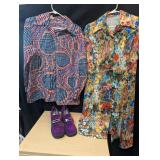 Vintage Blouse & Dress, Purple Velvet Shoes