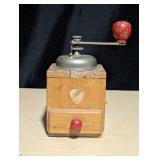 Vintage Wooden Coffee Grinder w/ Red Handles